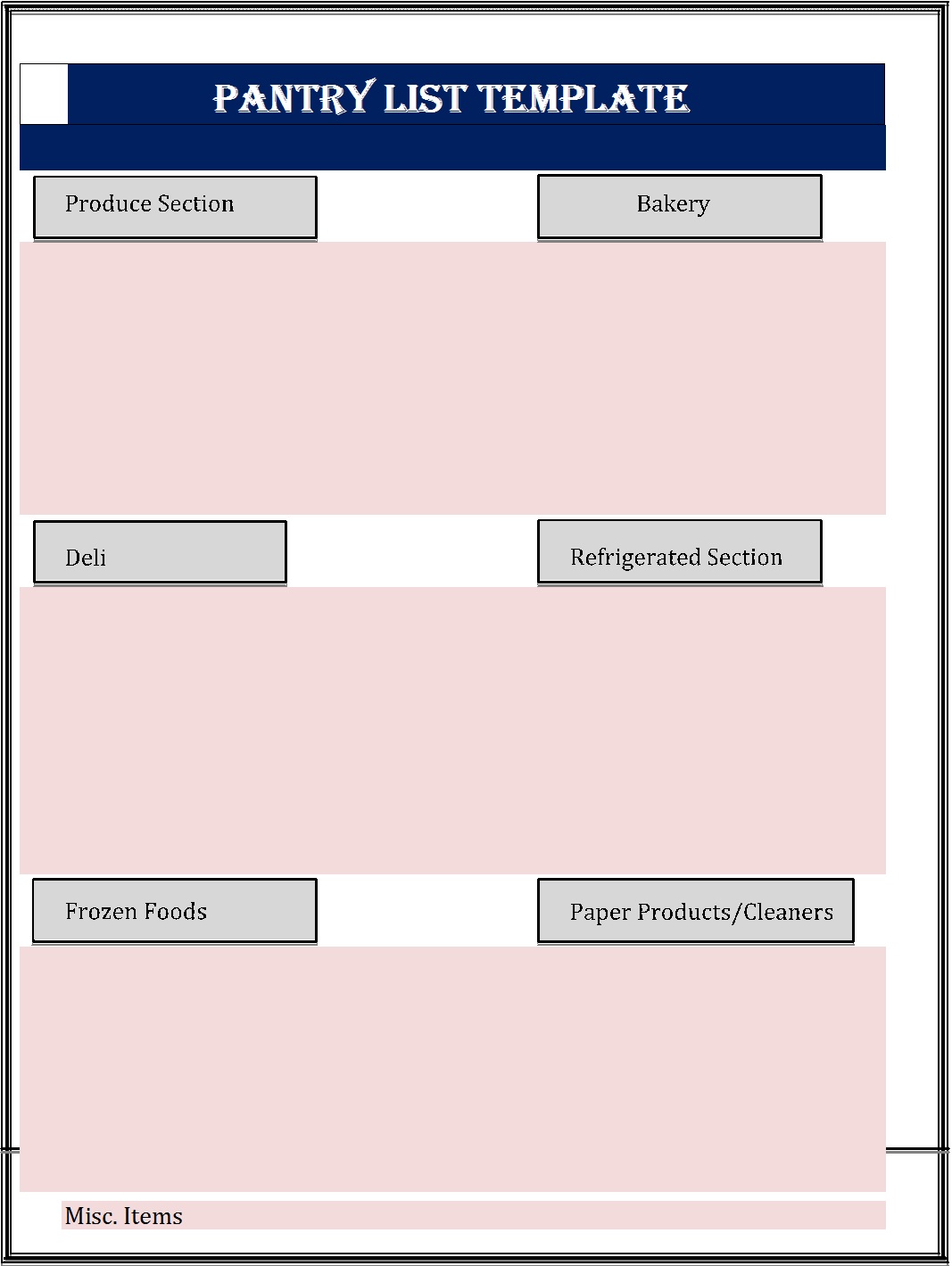 Pantry List Template Excel Word Template