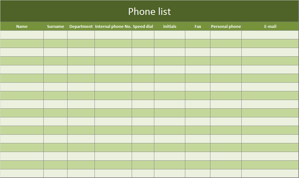 Phone List Template Excel Word Template