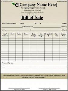 bill of sale template excel