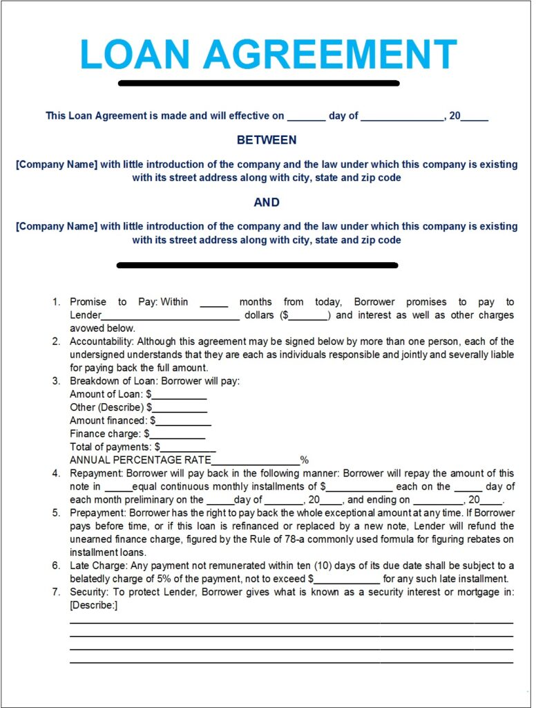 Loan Agreement Template - Excel Word Template Inside Blank Loan Agreement Template