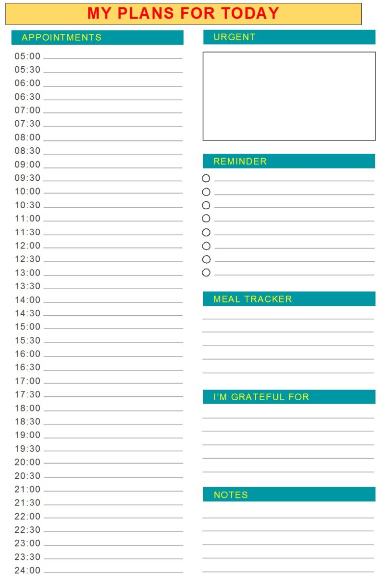 Daily Planner Template - Excel Word Template