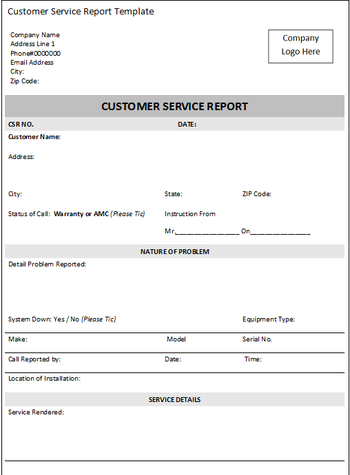 Customer Services Report Template – Excel Word Templates