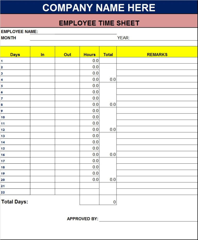 Time Sheet Template - Excel Word Template