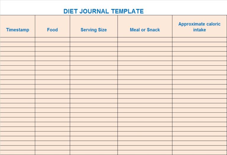 Diet Journal Template - Excel Word Template