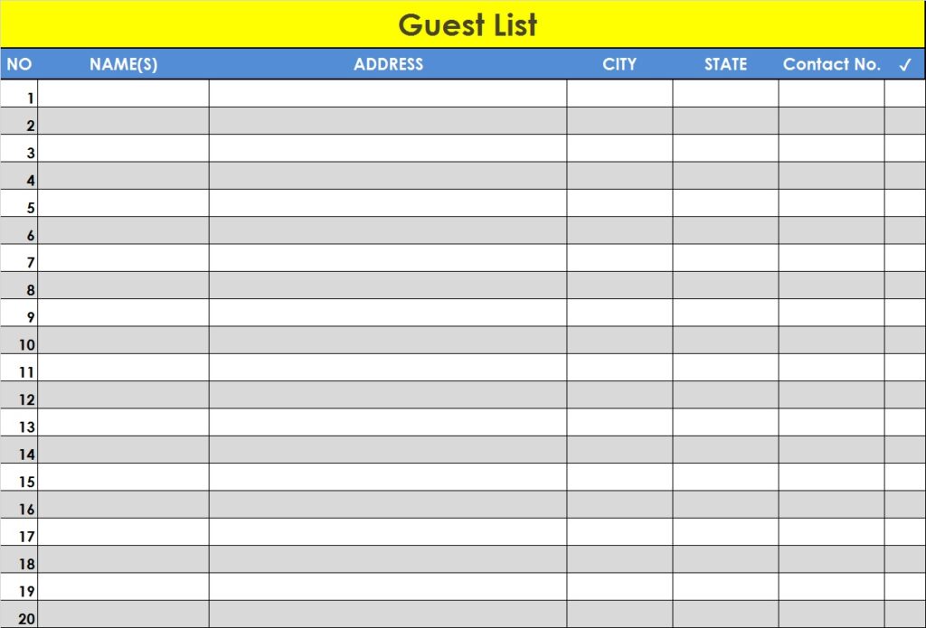 Guest List Template Excel Free Download