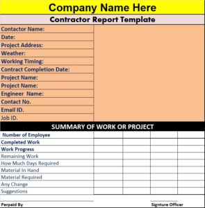 Contractor Report Templates - Excel Word Template