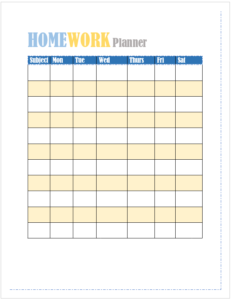 Homework Planner Template - Excel Word Template