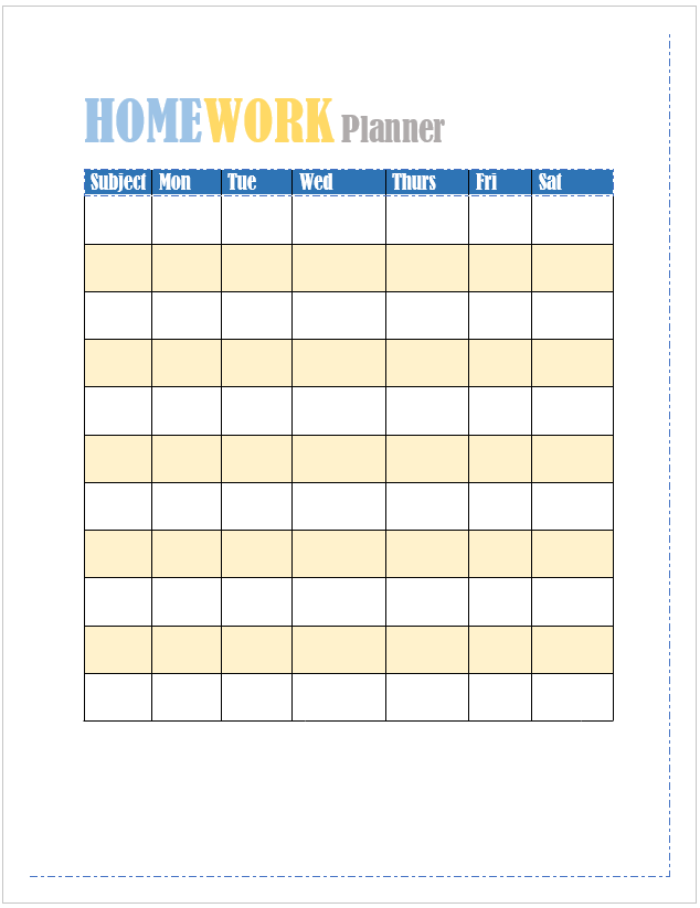 Download Homework Planner Template Archives Excel Word Template