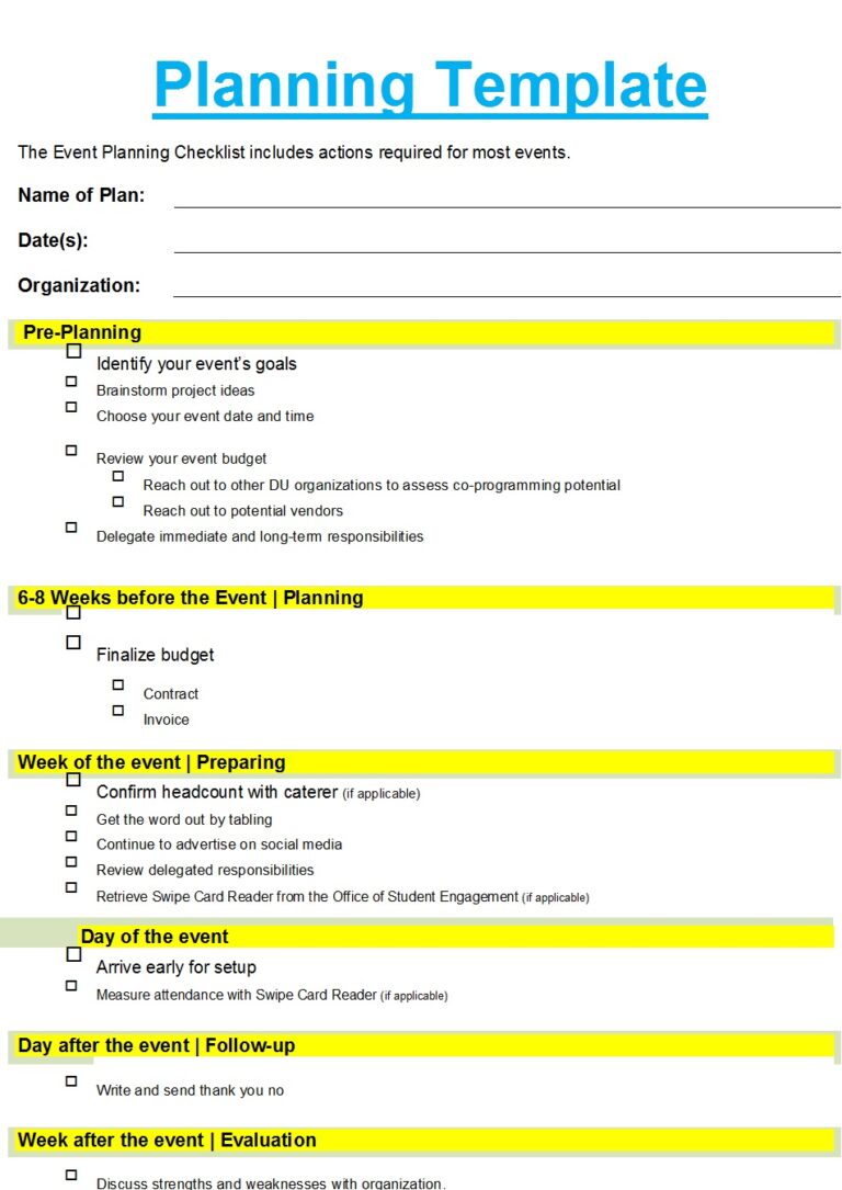 Free Word Planner Templates - Excel Word Template