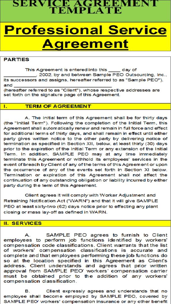 Service Agreement Template - Excel Word Template