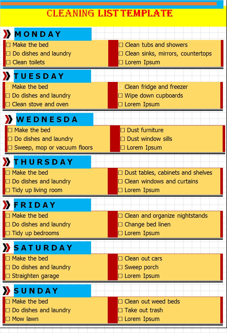 Cleaning List Templates