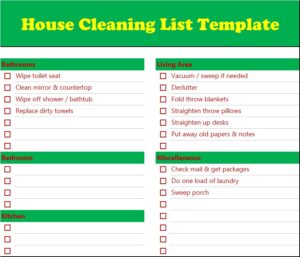 House Cleaning List Template - Excel Word Template