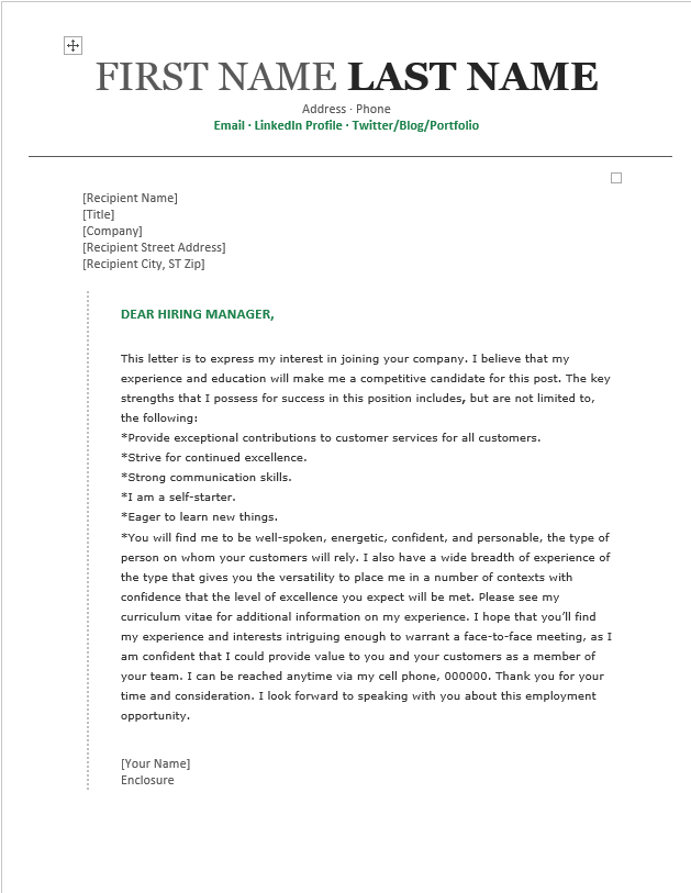 Cover Letter Template - Excel Word Template