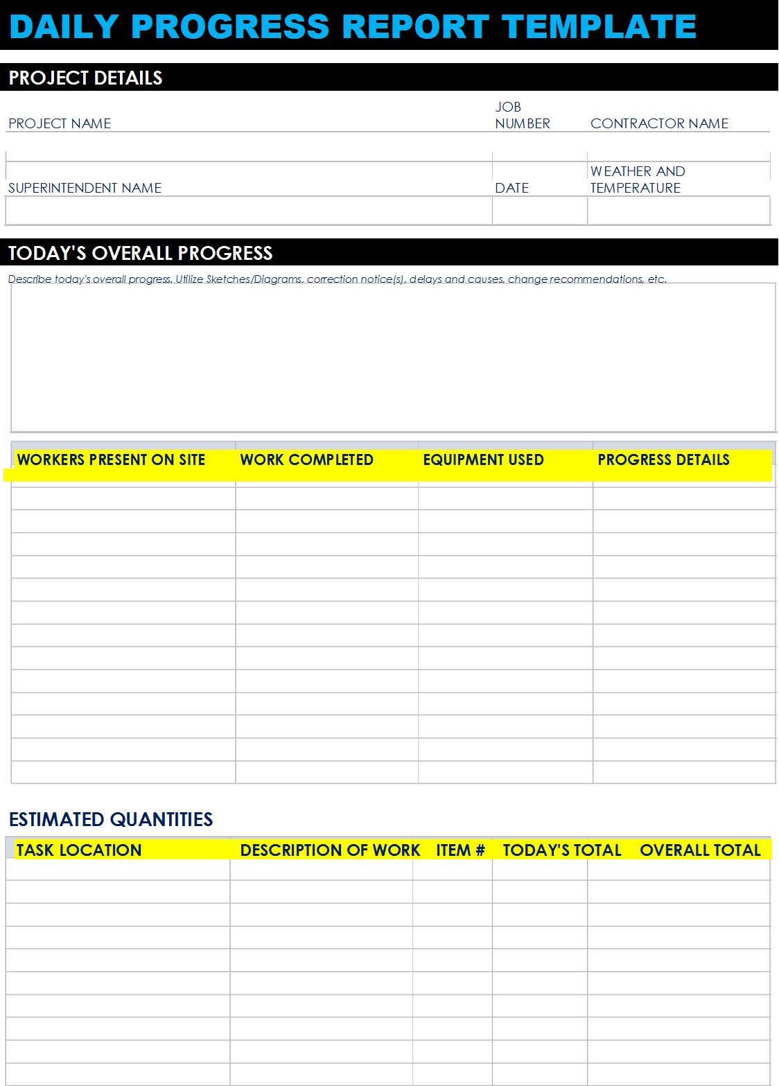 Progress Report Template - Excel Word Template