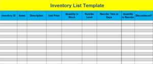 Inventory List Template - Excel Word Template