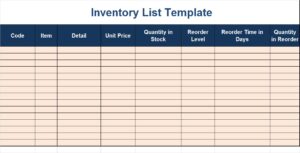 Inventory List Template - Excel Word Template