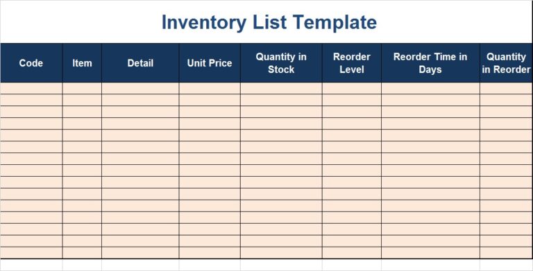 Inventory List Template - Excel Word Template