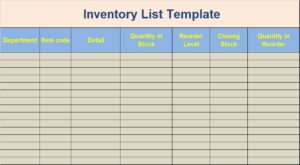 Inventory List Template - Excel Word Template