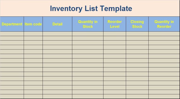 Inventory List Template - Excel Word Template