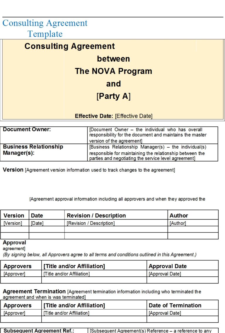 Consulting Agreement Template - Excel Word Template