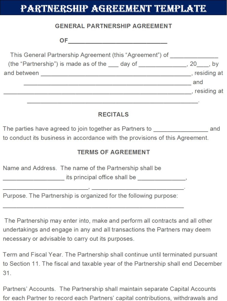 Partnership Agreement Template - Excel Word Template