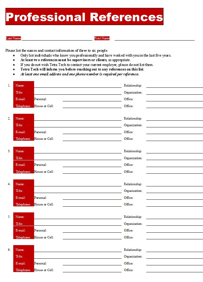 Professional Reference List Template With MS Word