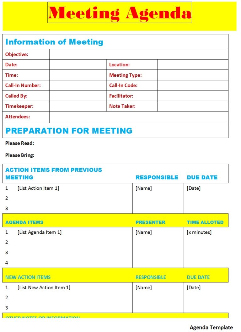 Format Of Agenda Template - Excel Word Template