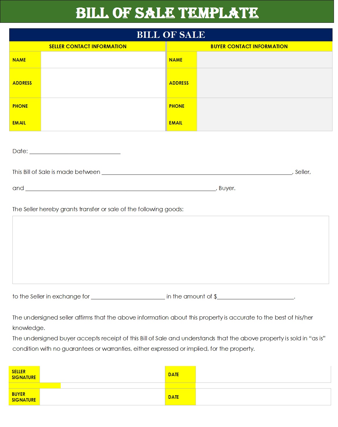 Free Template For Bill Of Sales Archives Excel Word Template