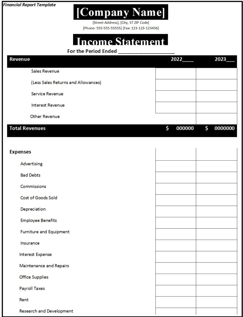 Financial Report Template - Excel Word Template