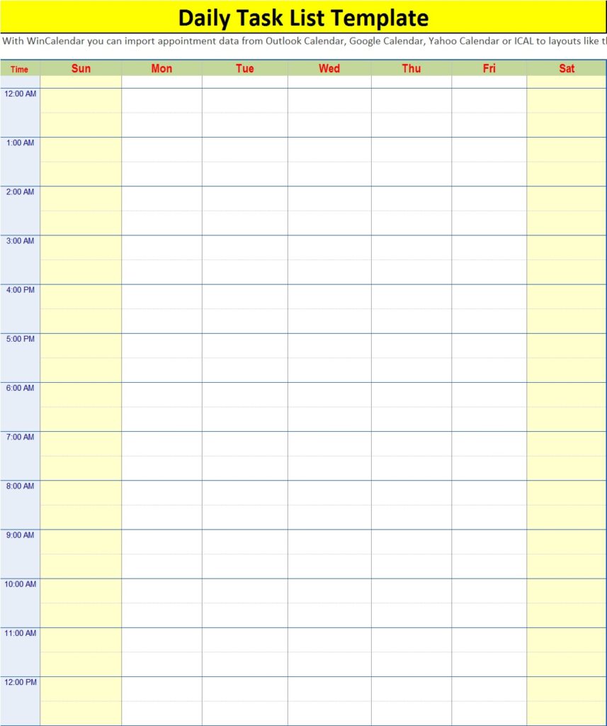 Daily Task List Templates - Excel Word Template