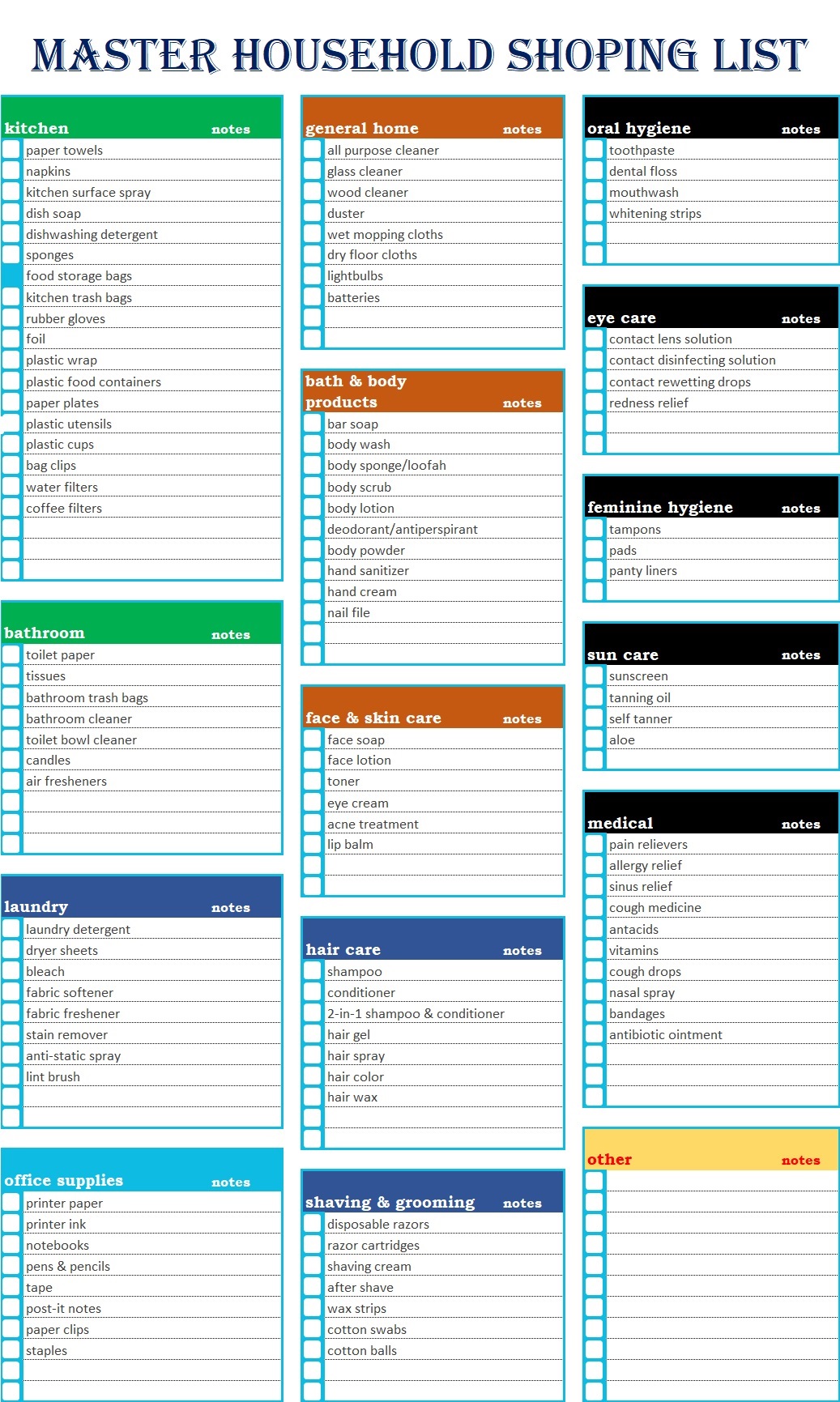 Grocery List Template - Excel Word Template