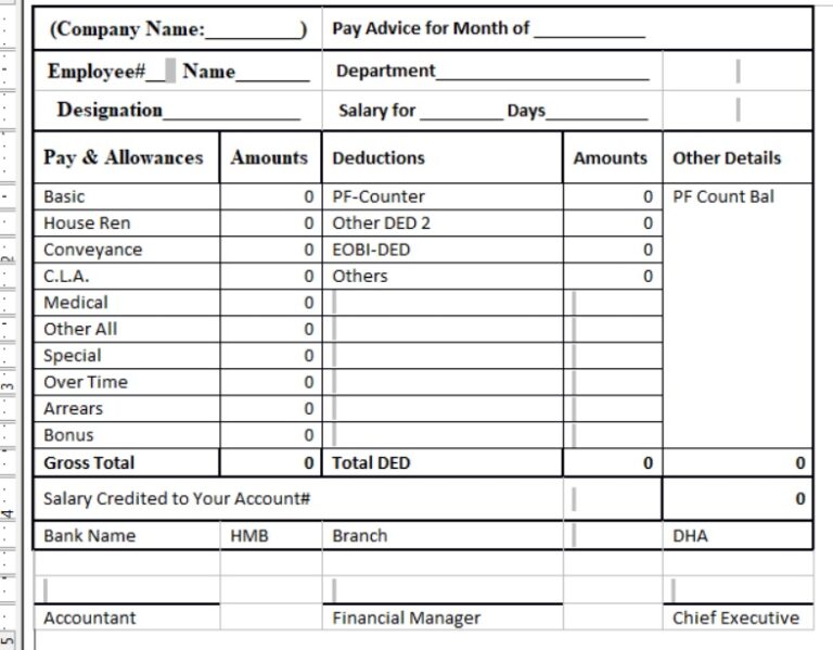 Payslip Template - Excel Word Template