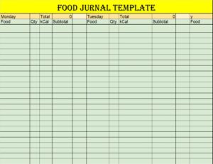 Food Journal Template - Excel Word Template