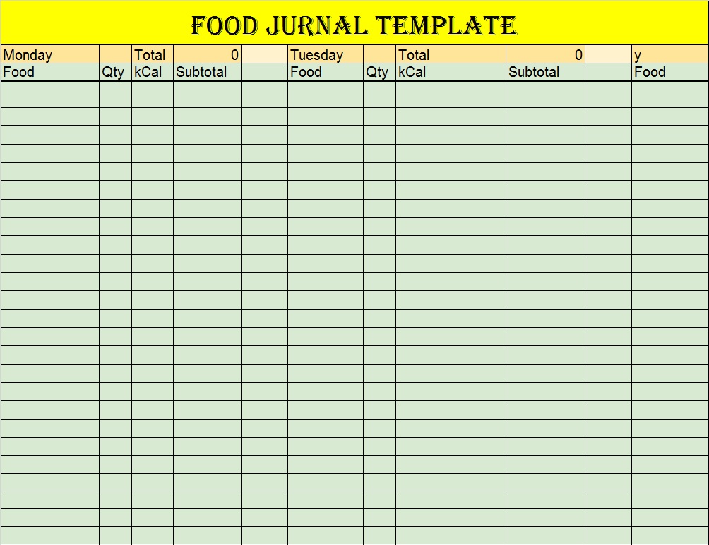 Food Journal Template - Excel Word Template