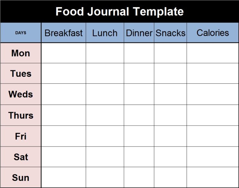 Food Journal Template - Excel Word Template