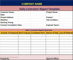 Daily Contractor Report Template - Excel Word Template