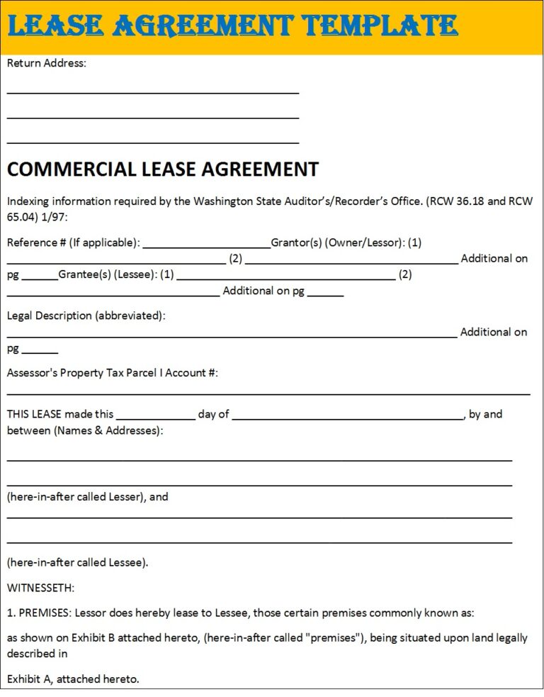 Lease Agreement Template - Excel Word Template