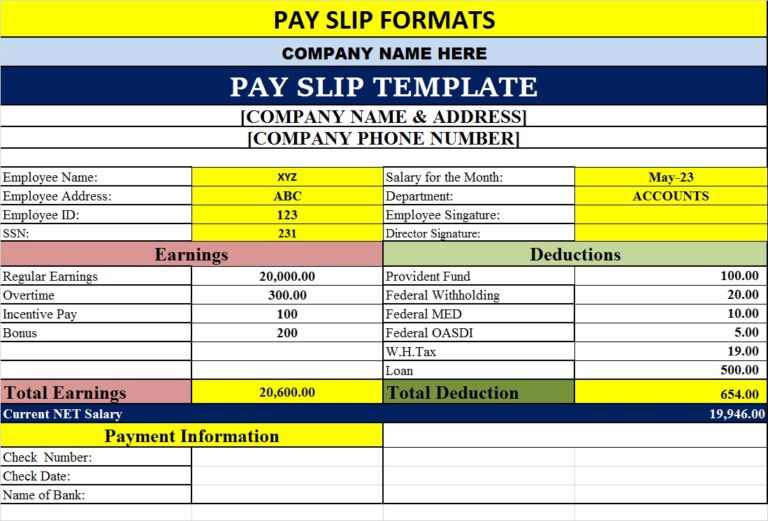 Payslip Template - Excel Word Template