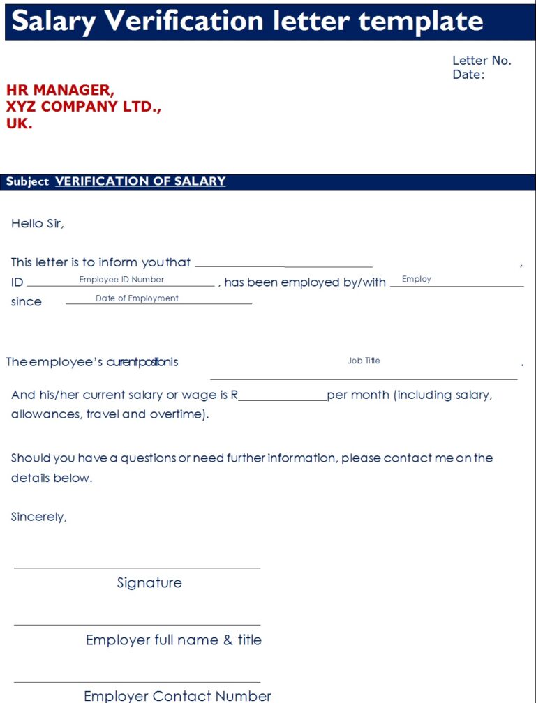 Salary Verification Letter Template - Excel Word Template