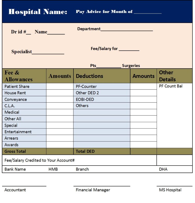 Hospital Pay Slip Templates - Excel Word Template