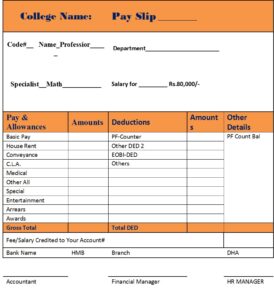 Educational Institute Pay Slip Template - Excel Word Template