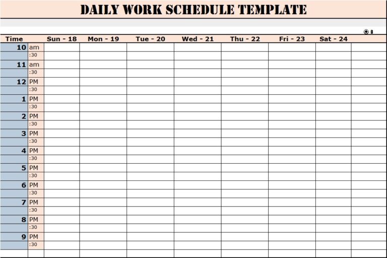 Top 5 Daily Work Schedule Template - Excel Word Template