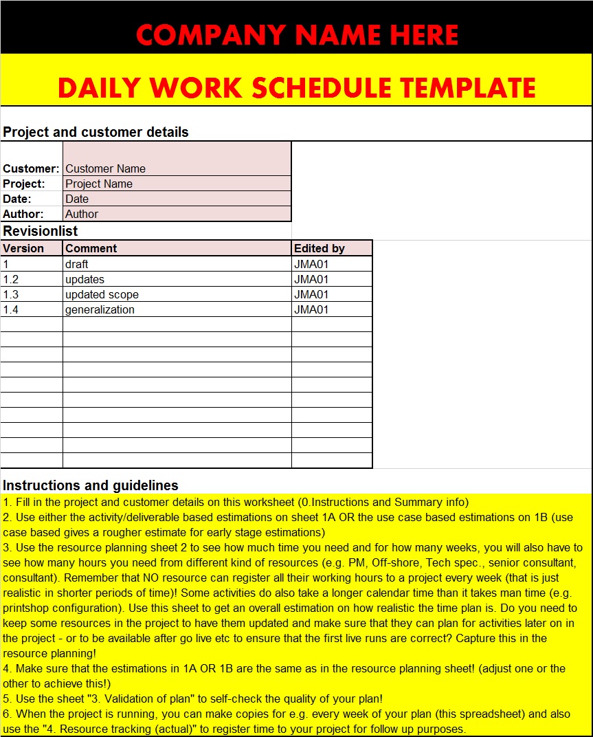 Top 5 Daily Work Schedule Template - Excel Word Template