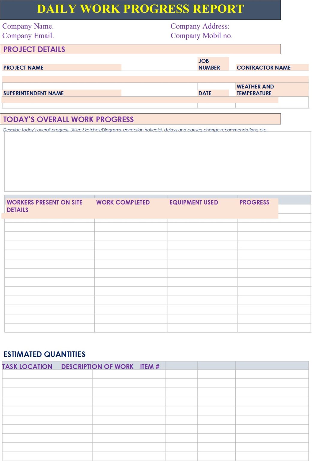 Daily Work Report Template - Excel Word Template