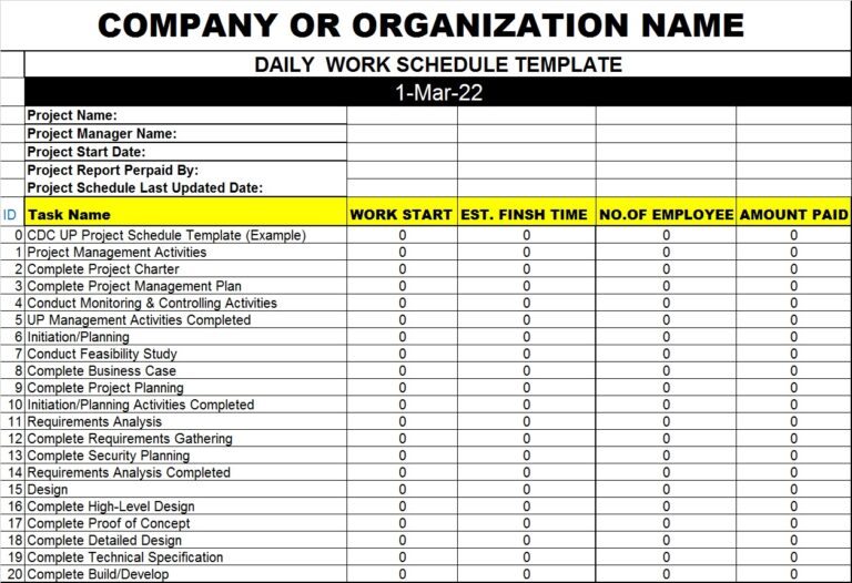 Best 5 Work Schedule Templates - Excel Word Template