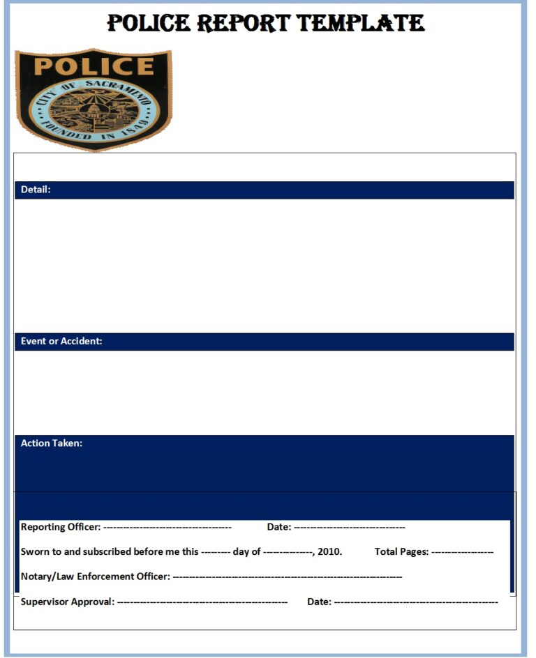 Format Police Report Templates Archives Excel Word Template 7108