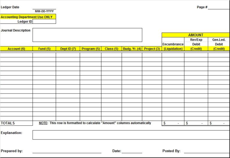 General Ledger Template - Excel Word Template