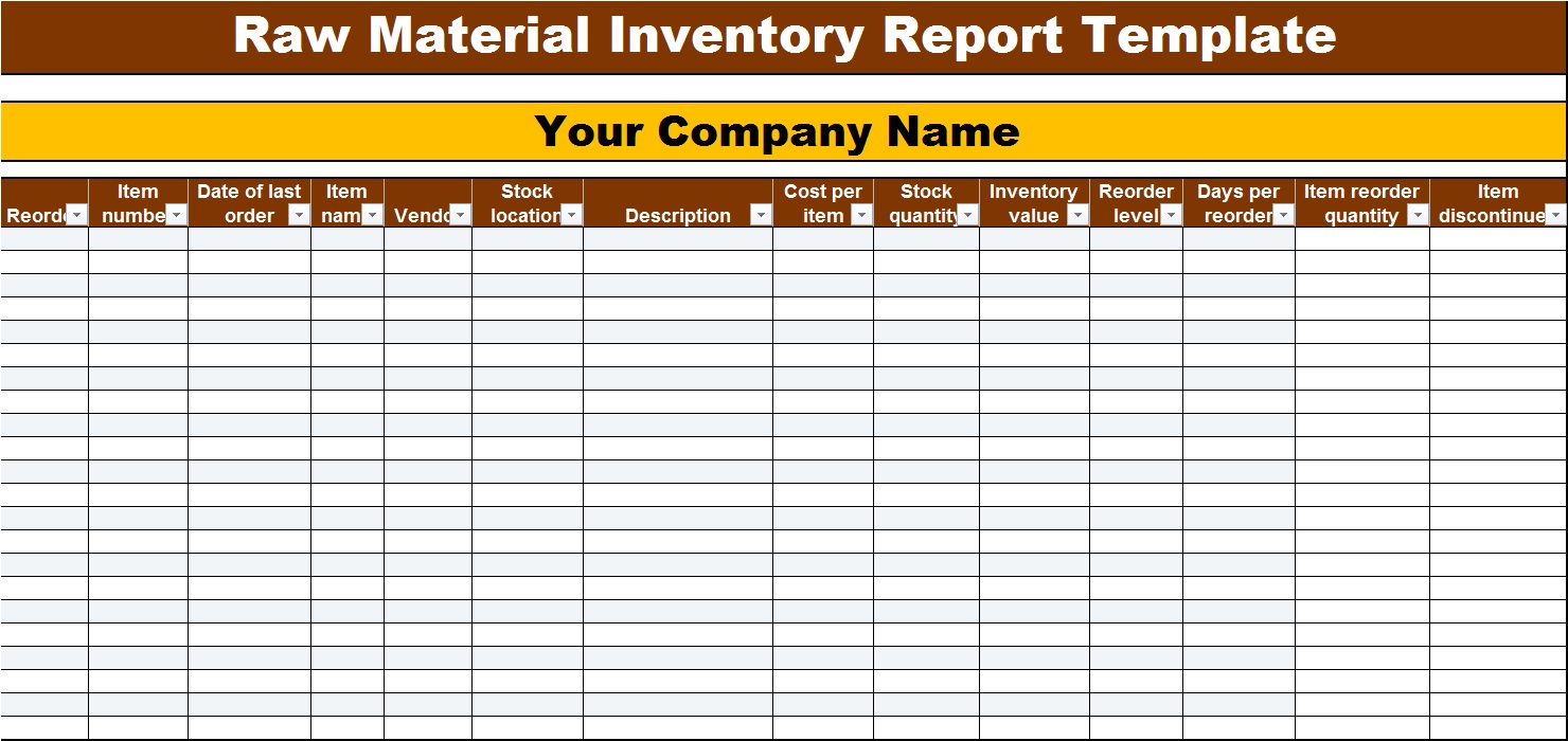 Raw Material Inventory List Templates