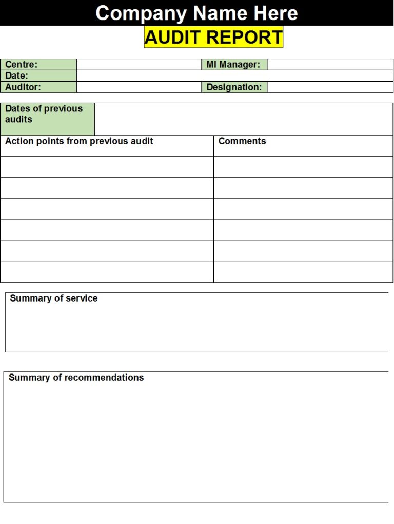 Free Audit Report Templates Excel Word Template 8544