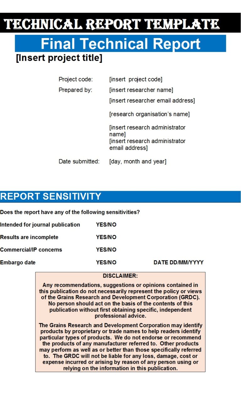 Best 5 Technical Report Templates Excel Word Template